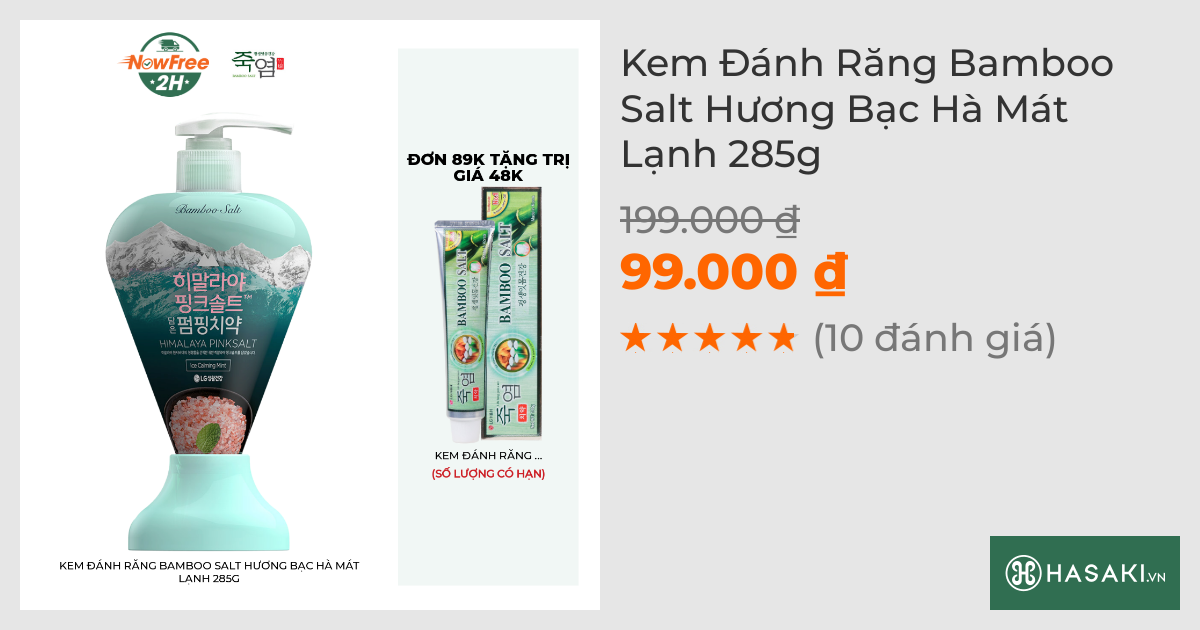 Kem Đánh Răng Bamboo Salt Hương Bạc Hà Mát Lạnh 285g