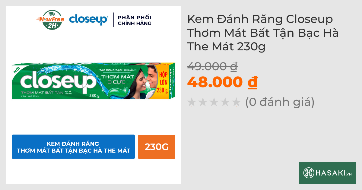 Kem Đánh Răng Closeup Bạc Hà Thơm Mát 230g