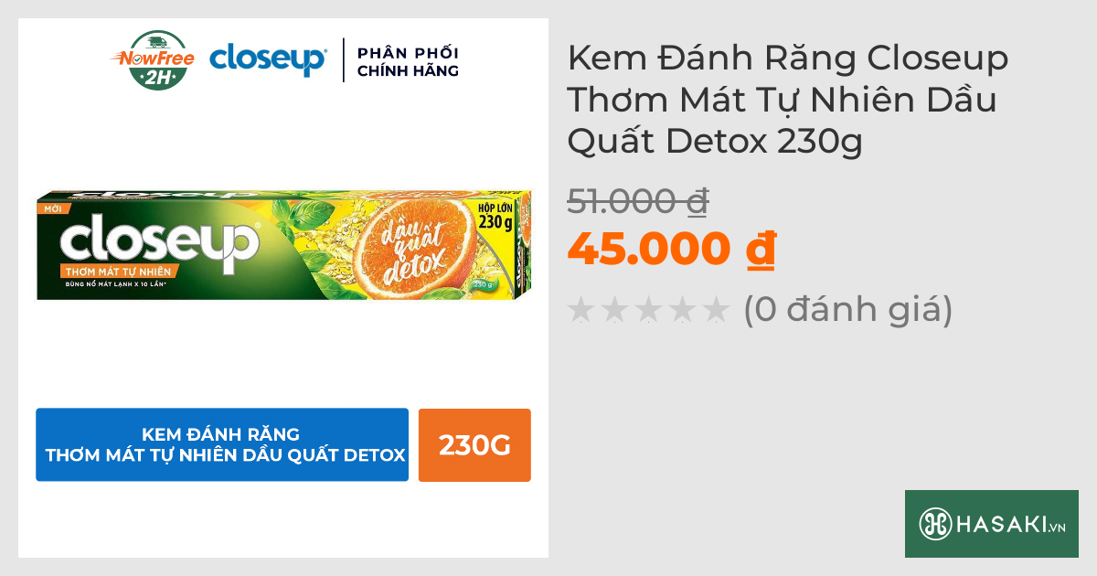 Kem Đánh Răng Closeup Thơm Mát Tự Nhiên Dầu Quất Detox 230g