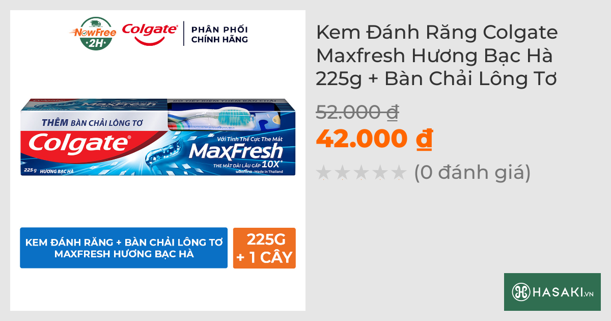 Kem Đánh Răng Colgate Maxfresh Hương Bạc Hà 225g + Bàn Chải Lông Tơ