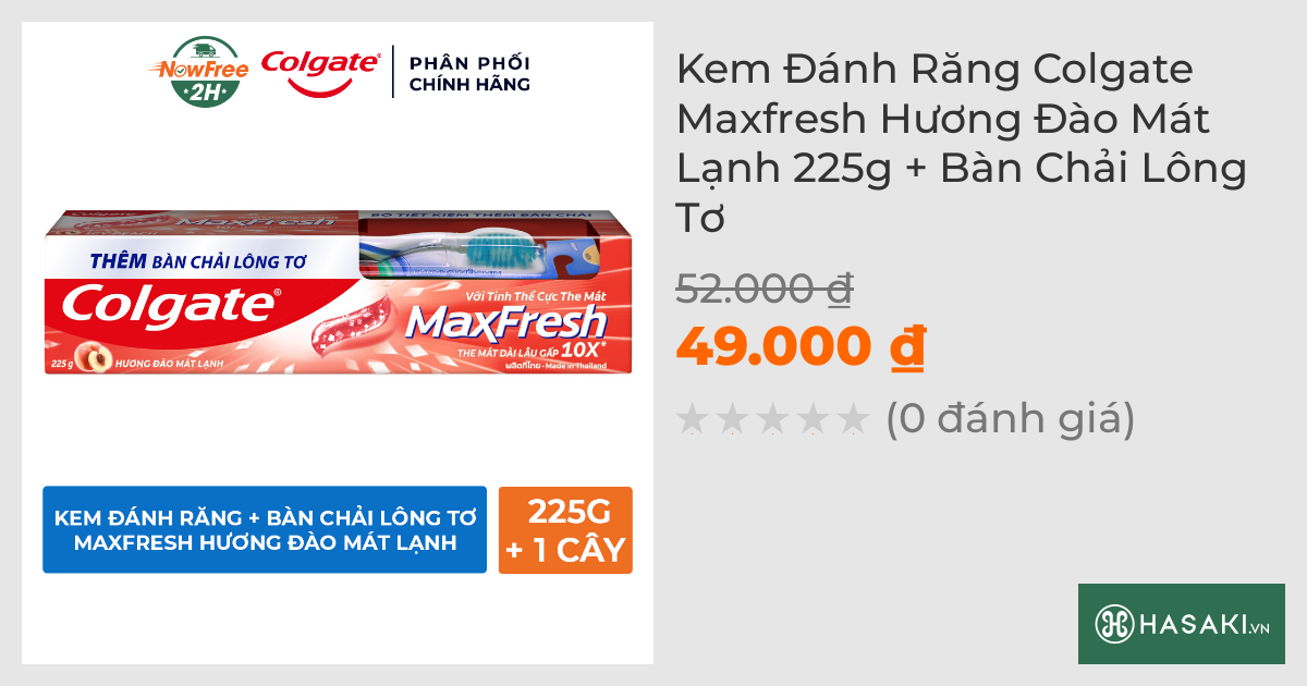 Kem Đánh Răng Colgate Maxfresh Hương Đào Mát Lạnh 225g + Bàn Chải Lông Tơ