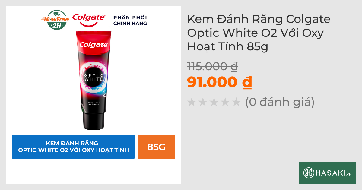 Kem Đánh Răng Colgate Optic White O2 Với Oxy Hoạt Tính 85g