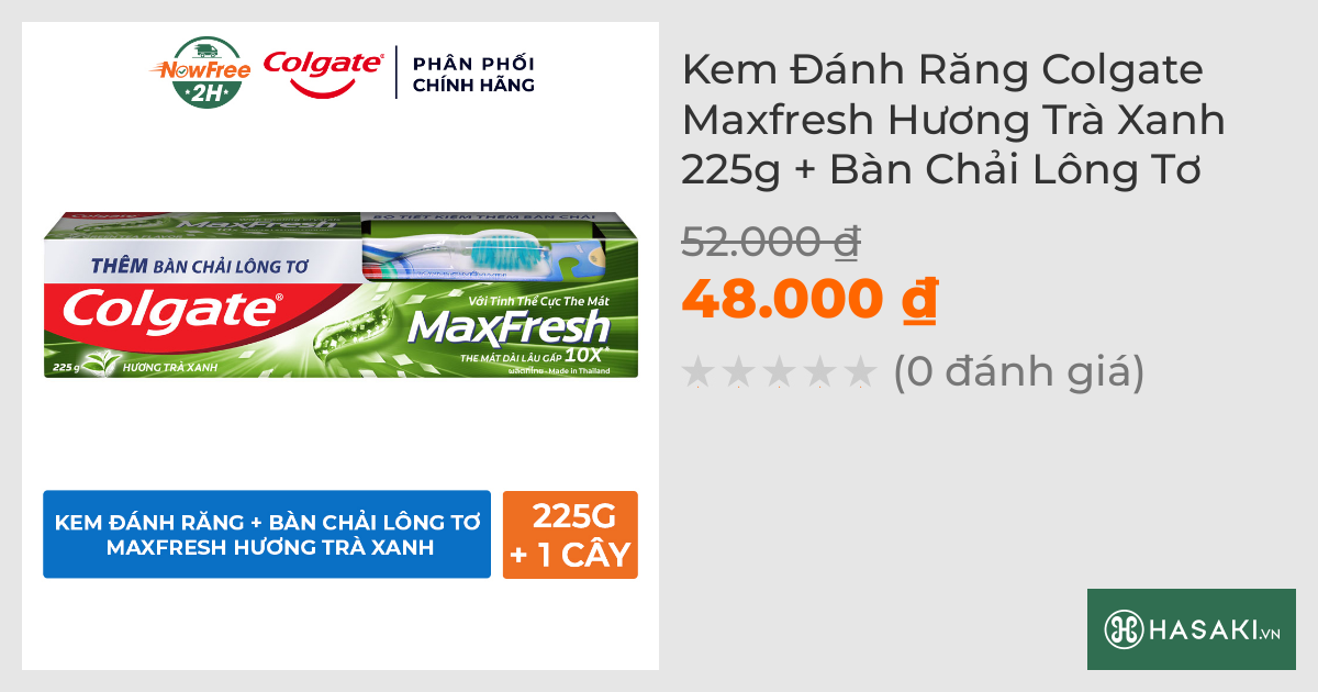 Kem Đánh Răng Colgate Maxfresh Hương Trà Xanh 225g + Bàn Chải Lông Tơ