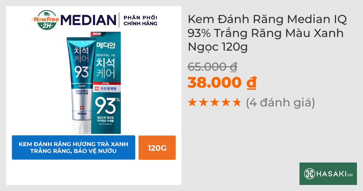 Kem Đánh Răng Median IQ 93% Trắng Răng Màu Xanh Ngọc 120g