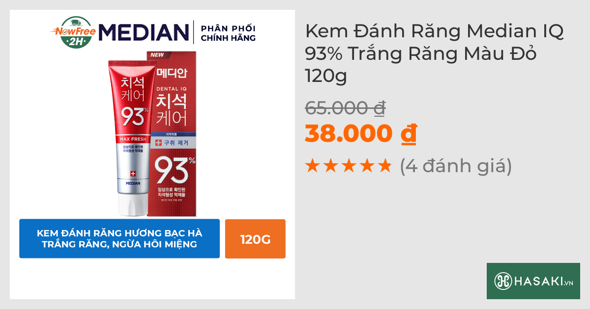 Kem Đánh Răng Median IQ 93% Trắng Răng Màu Đỏ 120g