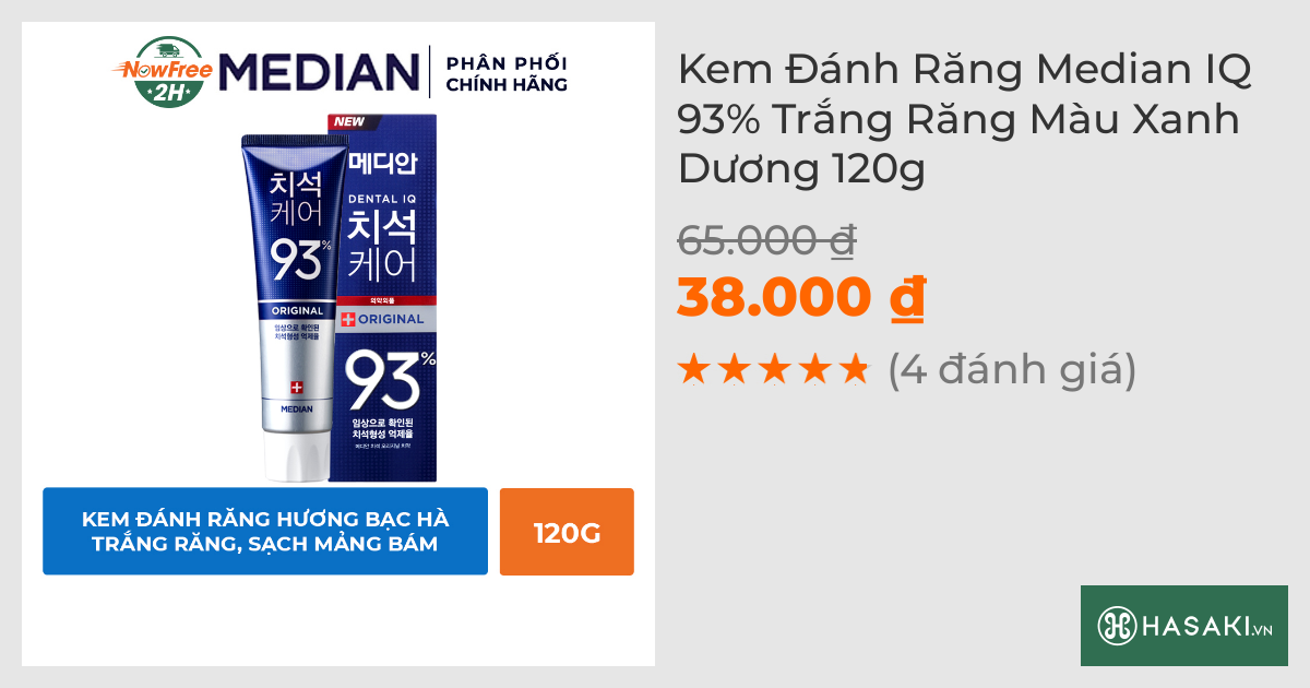 Kem Đánh Răng Median IQ 93% Trắng Răng Màu Xanh Dương 120g