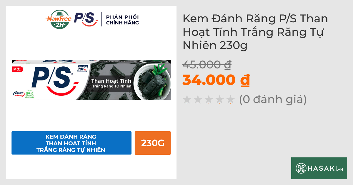 Kem Đánh Răng P/S Trắng Răng Than Hoạt Tính 230g