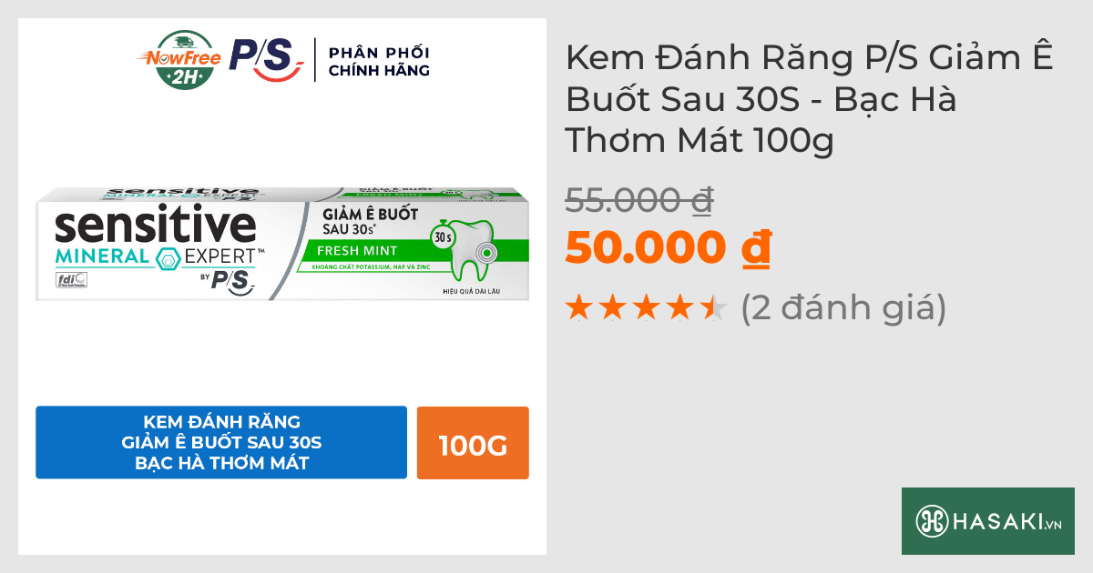 Kem Đánh Răng P/S Giảm Ê Buốt Sau 30S - Bạc Hà Thơm Mát 100g