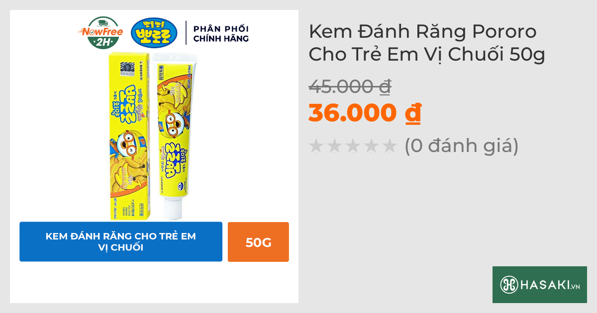 Kem Đánh Răng Pororo Cho Trẻ Em Vị Chuối 50g