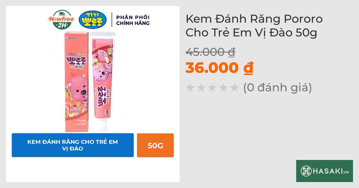 Kem Đánh Răng Pororo Cho Trẻ Em Vị Đào 50g