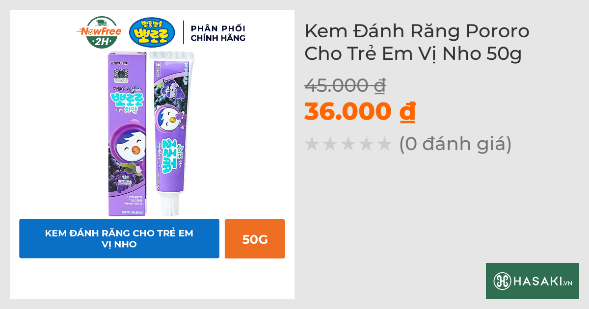 Kem Đánh Răng Pororo Cho Trẻ Em Vị Nho 50g