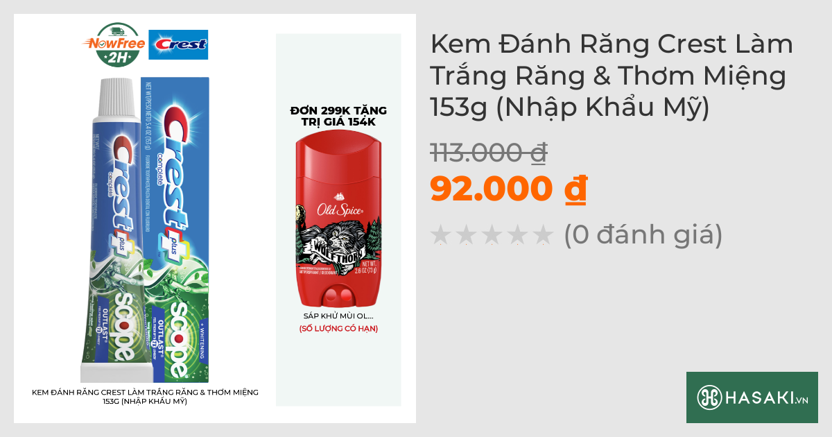 Kem Đánh Răng Crest Làm Trắng Răng & Thơm Miệng 153g (Nhập Khẩu Mỹ)