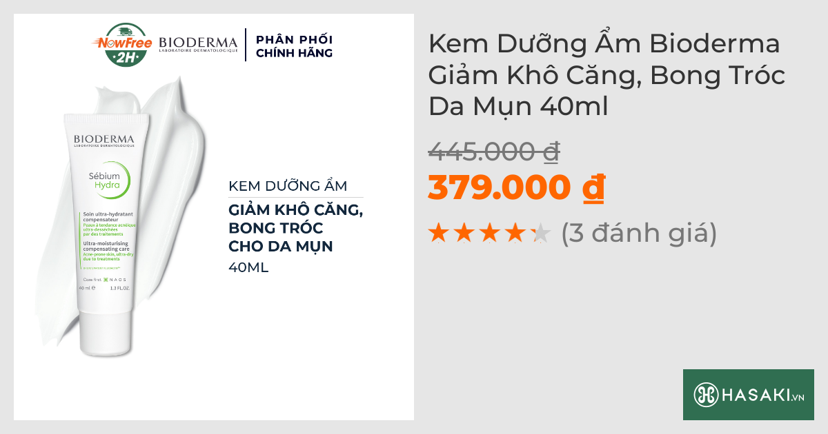 Kem Dưỡng Ẩm Bioderma Giảm Khô Căng, Bong Tróc Da Mụn 40ml