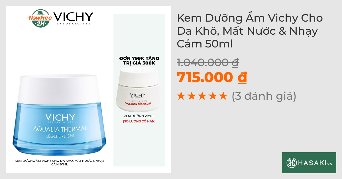 Kem Dưỡng Ẩm Vichy Cho Da Khô, Mất Nước & Nhạy Cảm 50ml