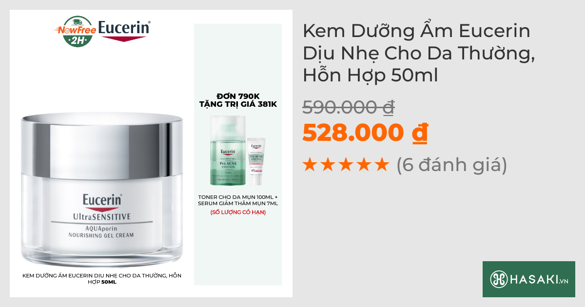 Kem Dưỡng Ẩm Eucerin Dịu Nhẹ Cho Da Thường, Hỗn Hợp 50ml