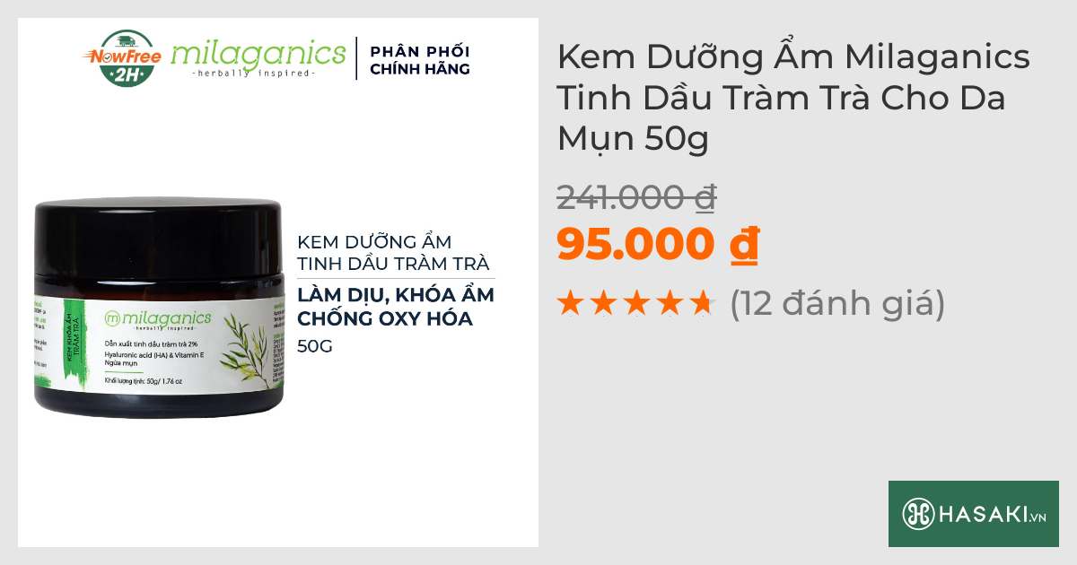 Kem Dưỡng Ẩm Milaganics Tinh Dầu Tràm Trà Cho Da Mụn 50g