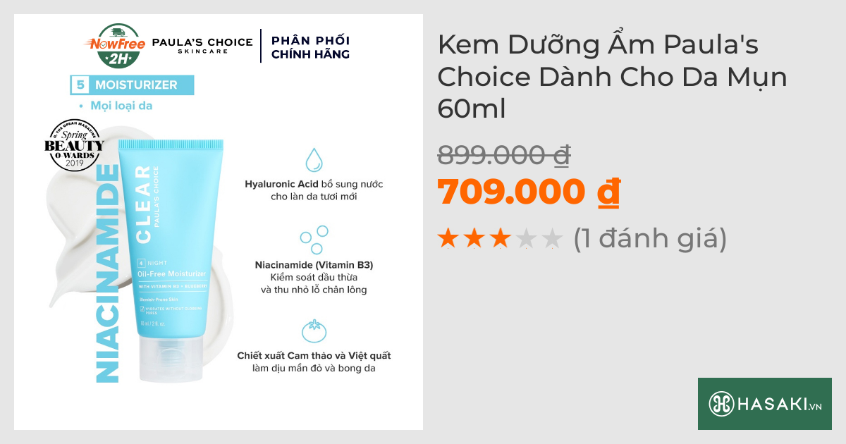 Kem Dưỡng Ẩm Paula's Choice Dành Cho Da Mụn 60ml