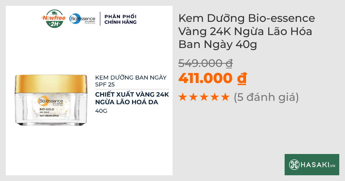 Kem Dưỡng Bio-essence Vàng 24K Ngừa Lão Hóa Ban Ngày 40g