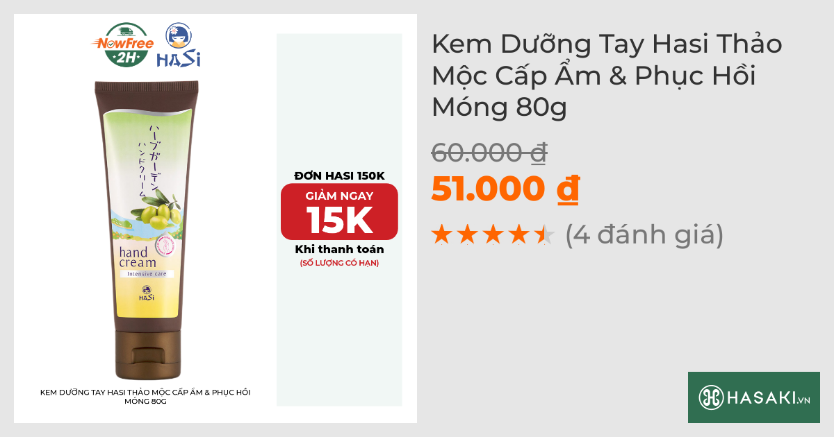 Kem Dưỡng Tay Hasi Thảo Mộc Cấp Ẩm & Phục Hồi Móng 80g