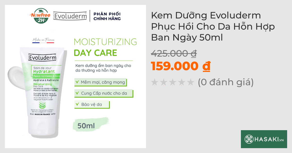 Kem Dưỡng Ẩm Evoluderm Ban Ngày Cho Da Thường, Hỗn Hợp 50ml