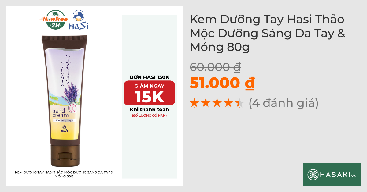 Kem Dưỡng Tay Hasi Thảo Mộc Dưỡng Sáng Da Tay & Móng 80g