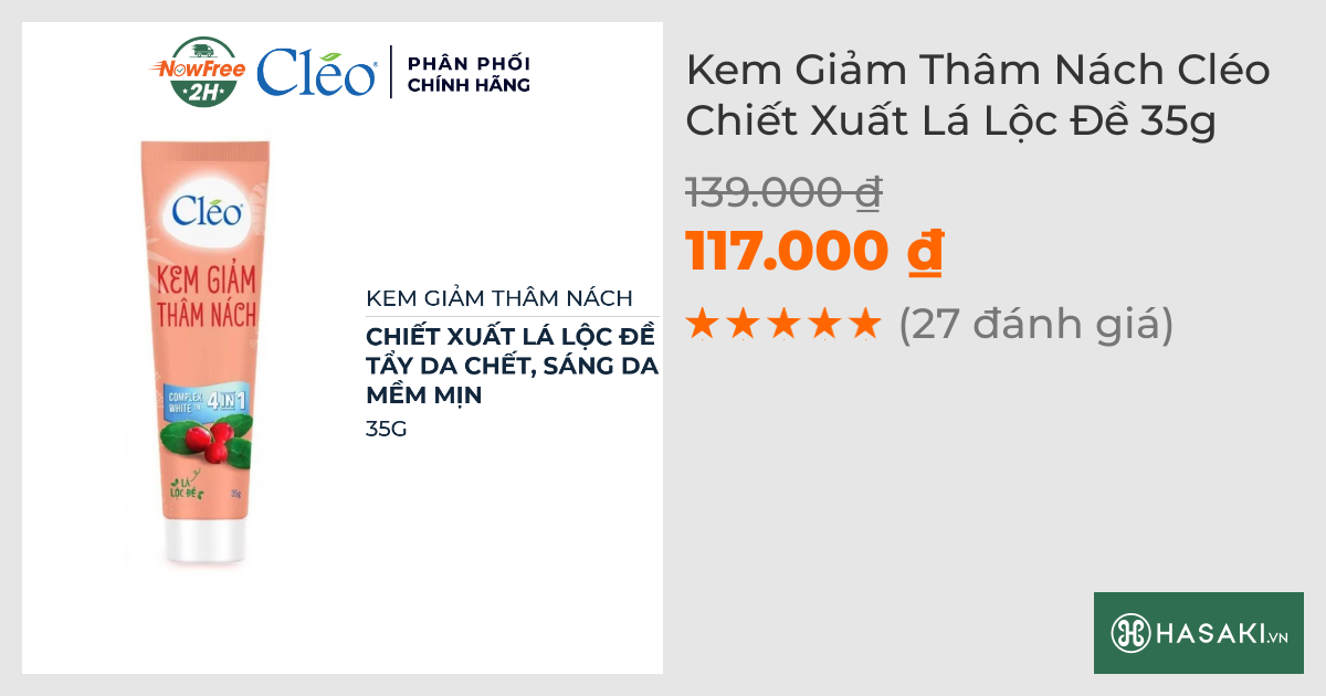 Kem Giảm Thâm Nách Cléo Chiết Xuất Lá Lộc Đề 35g