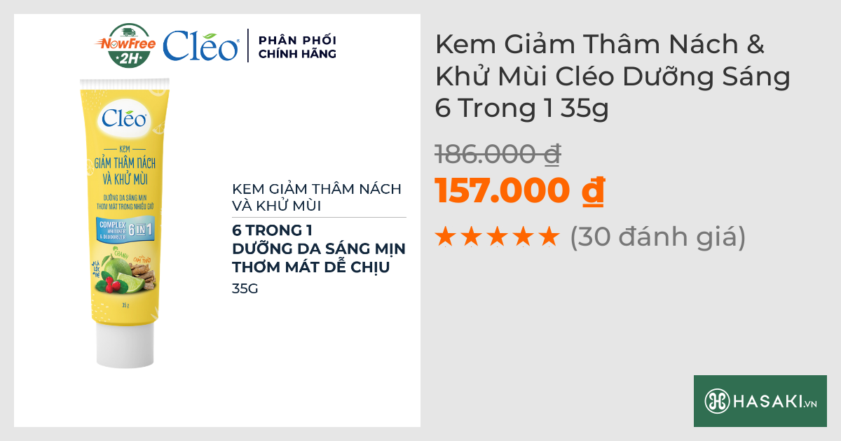 Kem Giảm Thâm Nách & Khử Mùi Cléo Dưỡng Sáng 6 Trong 1 35g