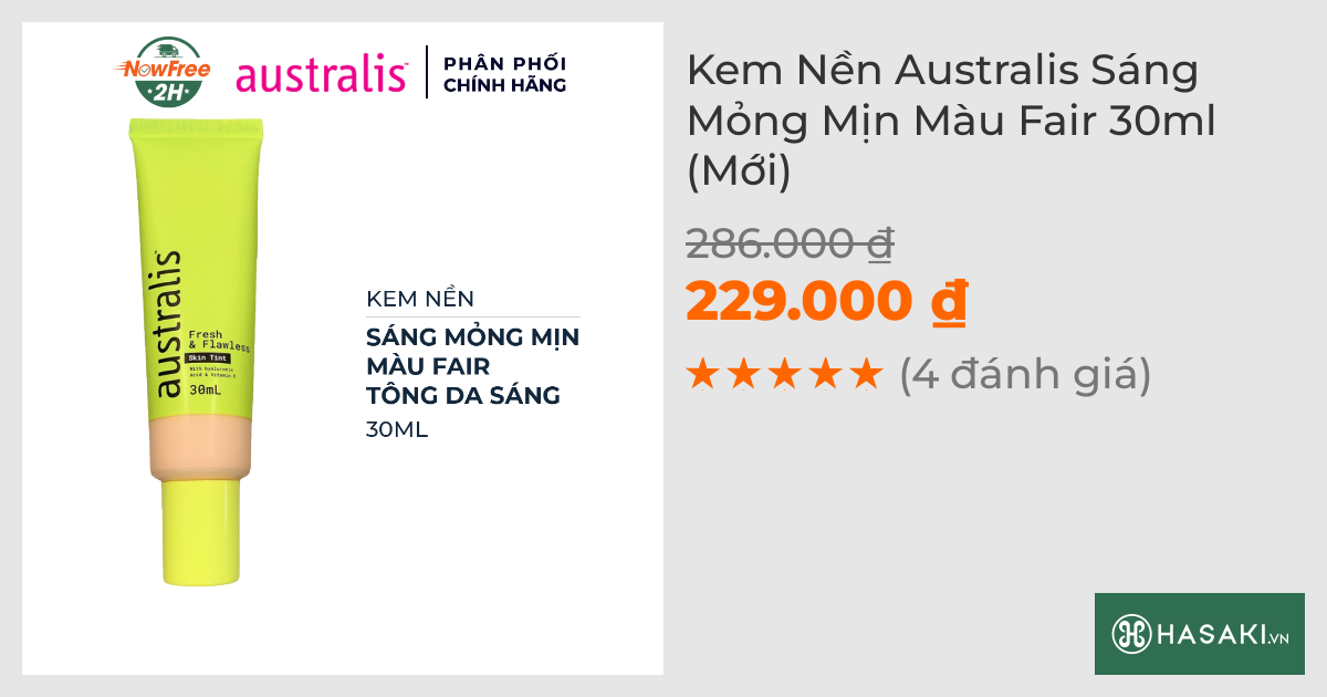 Kem Nền Australis Sáng Mỏng Mịn Màu Fair 30ml (Mới)