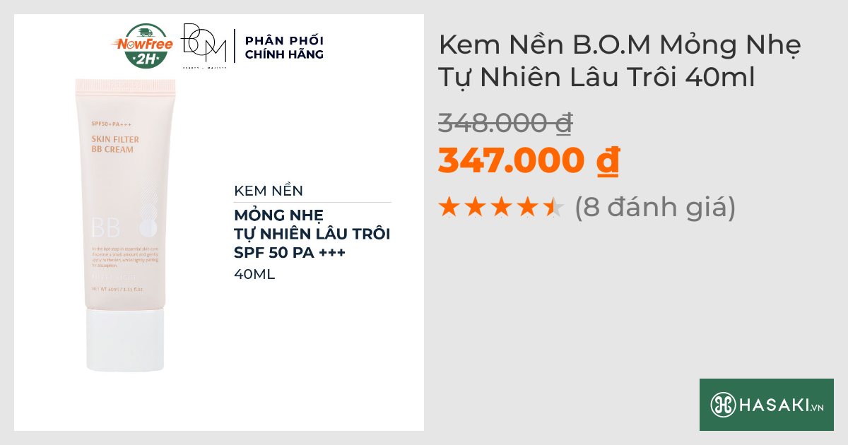 Kem Nền B.O.M Mỏng Nhẹ Tự Nhiên Lâu Trôi 40ml