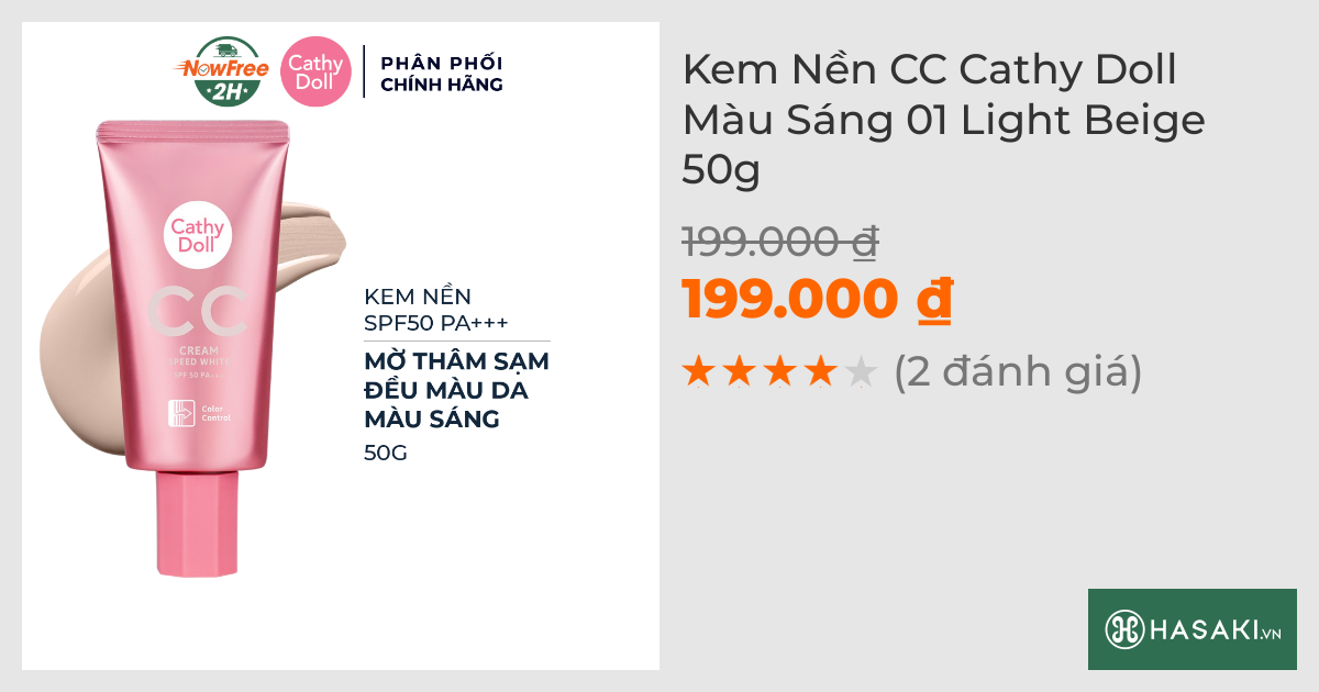 Kem Nền CC Cathy Doll Màu Sáng 01 Light Beige 50g