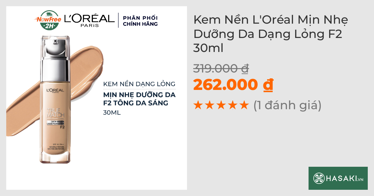 Kem Nền L'Oréal Mịn Nhẹ Dưỡng Da Dạng Lỏng F2 30ml