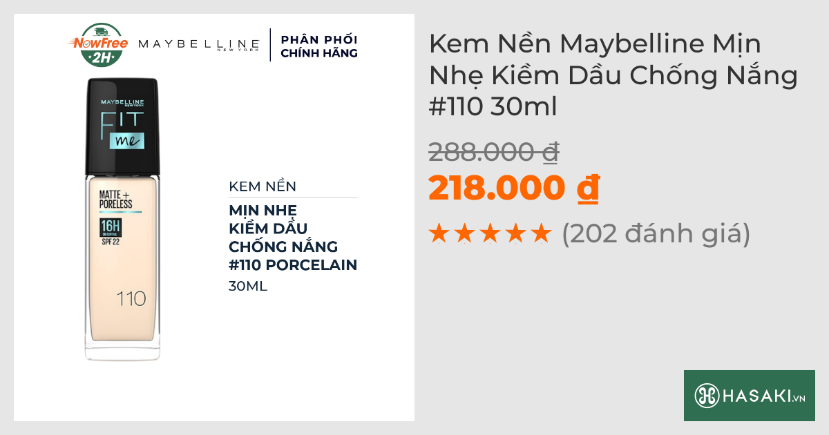 Kem Nền Maybelline Mịn Nhẹ Kiềm Dầu Chống Nắng #110 30ml