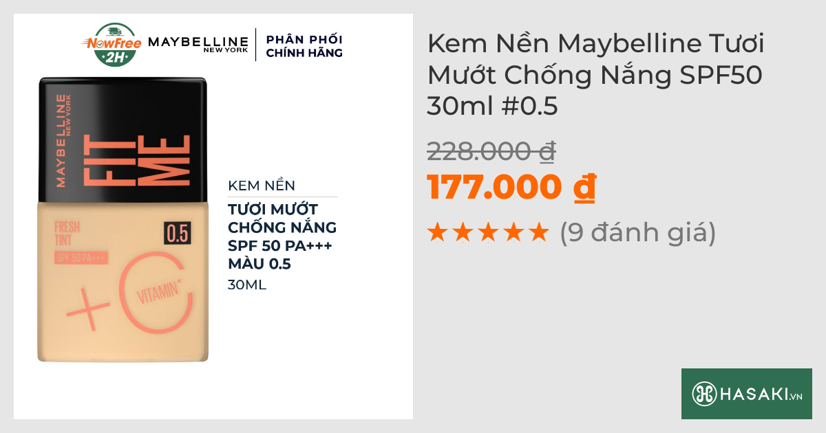 Kem Nền Maybelline Tươi Mướt Chống Nắng SPF50 30ml #0.5