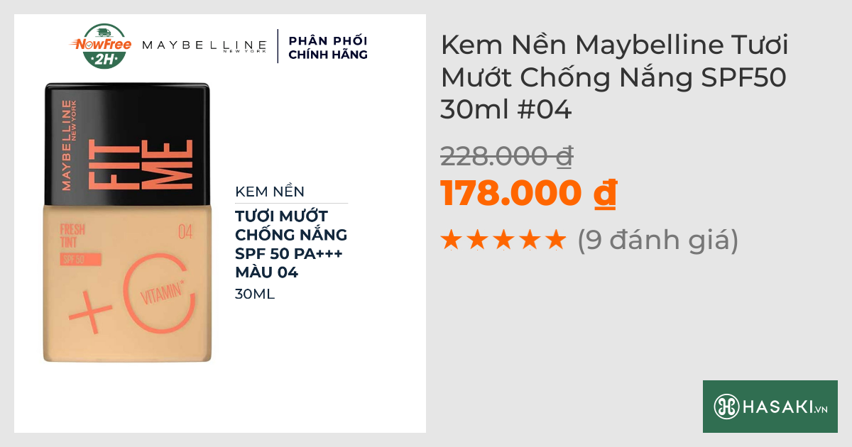 Kem Nền Maybelline Tươi Mướt Chống Nắng SPF50 30ml #04