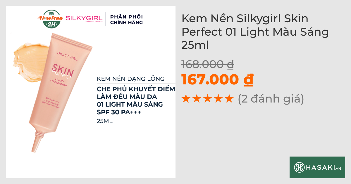 Kem Nền Silkygirl Skin Perfect 01 Light Màu Sáng 25ml