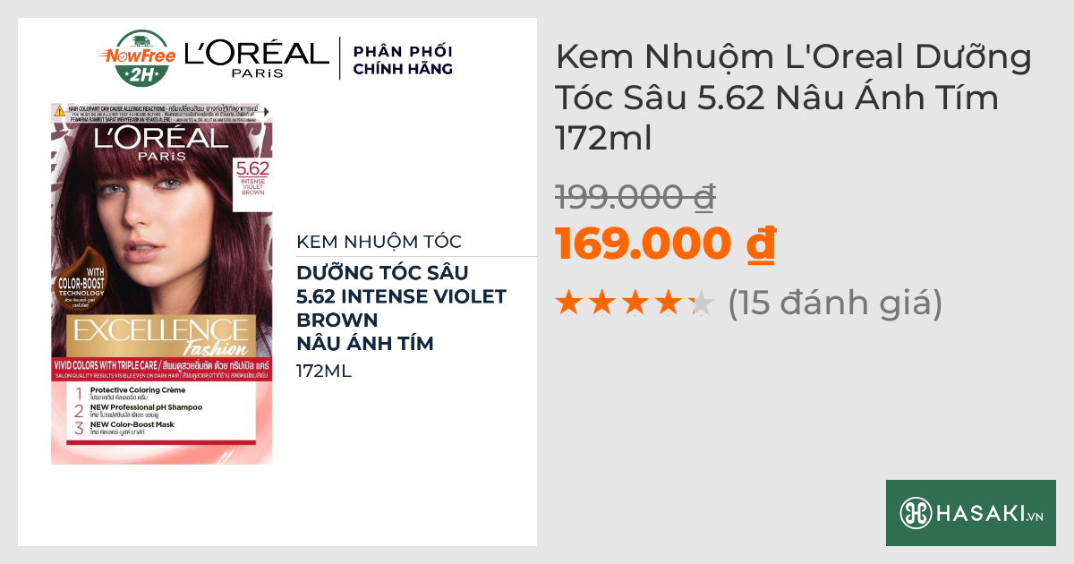 Kem Nhuộm L'Oreal Dưỡng Tóc Sâu 5.62 Nâu Ánh Tím 172ml