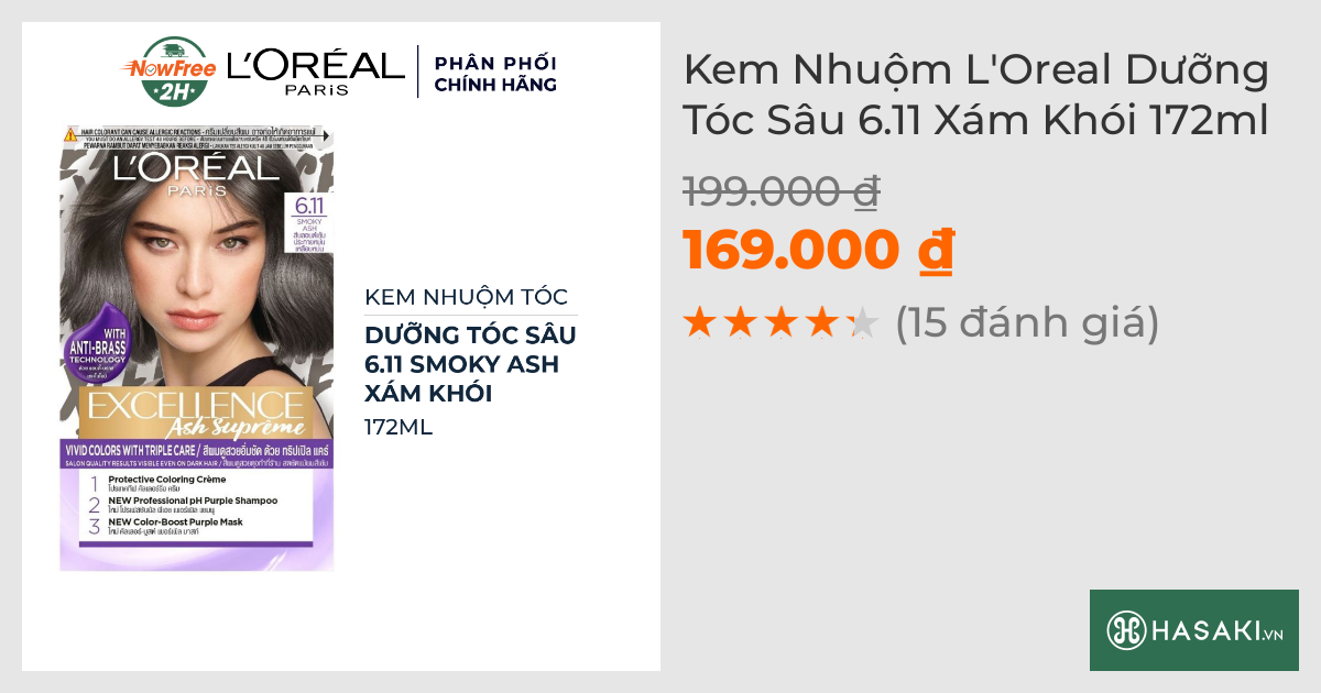 Kem Nhuộm L'Oreal Dưỡng Tóc Sâu 6.11 Xám Khói 172ml