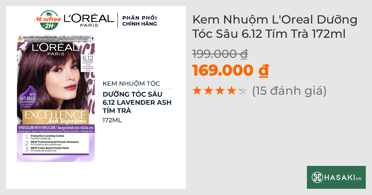 Kem Nhuộm L'Oreal Dưỡng Tóc Sâu 6.12 Tím Trà 172ml