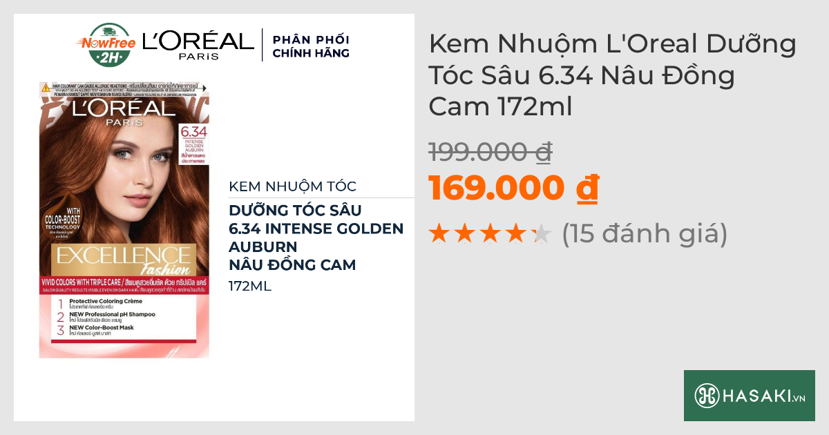 Kem Nhuộm L'Oreal Dưỡng Tóc Sâu 6.34 Nâu Đồng Cam 172ml