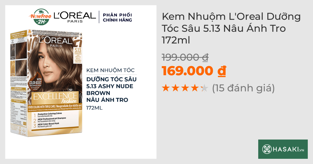 Kem Nhuộm L'Oreal Dưỡng Tóc Sâu 5.13 Nâu Ánh Tro 172ml