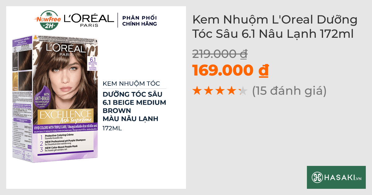 Kem Nhuộm L'Oreal Dưỡng Tóc Sâu 6.1 Nâu Lạnh 172ml