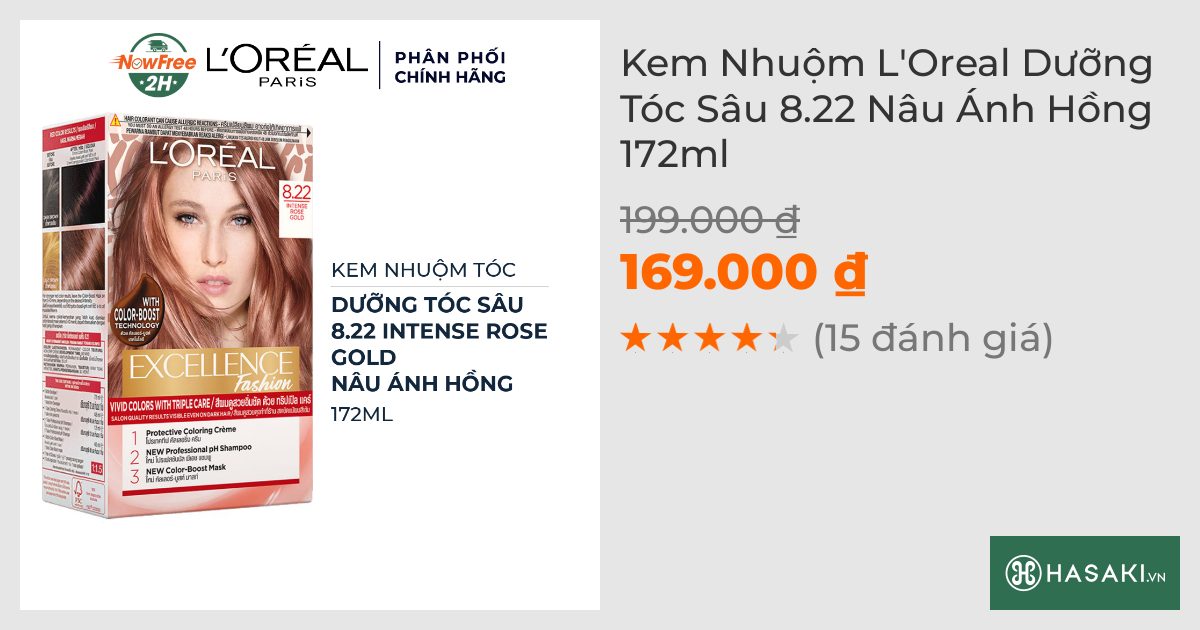 Kem Nhuộm L'Oreal Dưỡng Tóc Sâu 8.22 Nâu Ánh Hồng 172ml