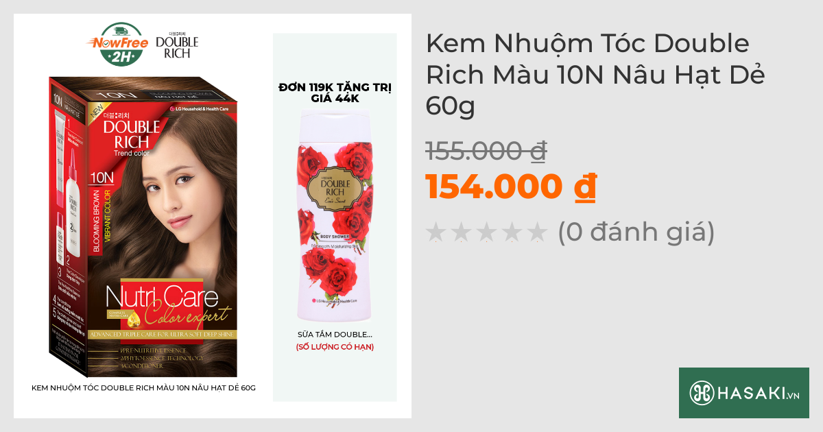 Kem Nhuộm Tóc Double Rich Màu 10N Nâu Hạt Dẻ 60g