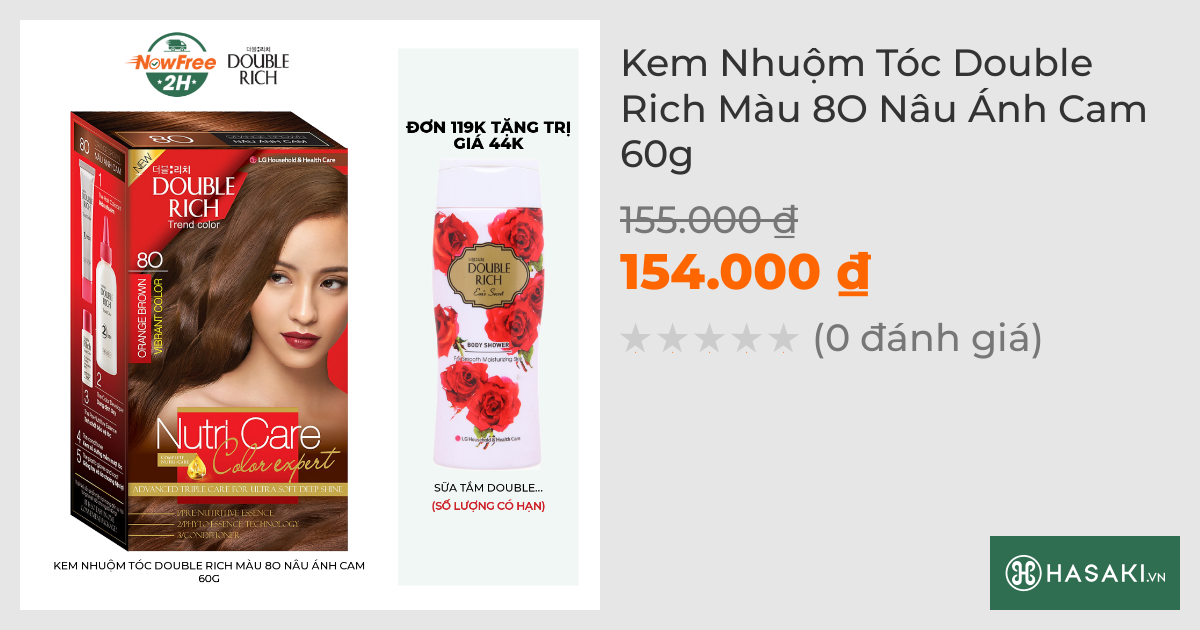 Kem Nhuộm Tóc Double Rich Màu 8O Nâu Ánh Cam 60g