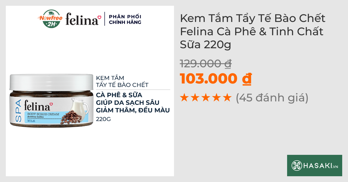 Kem Tắm Tẩy Tế Bào Chết Felina Cà Phê & Tinh Chất Sữa 220g