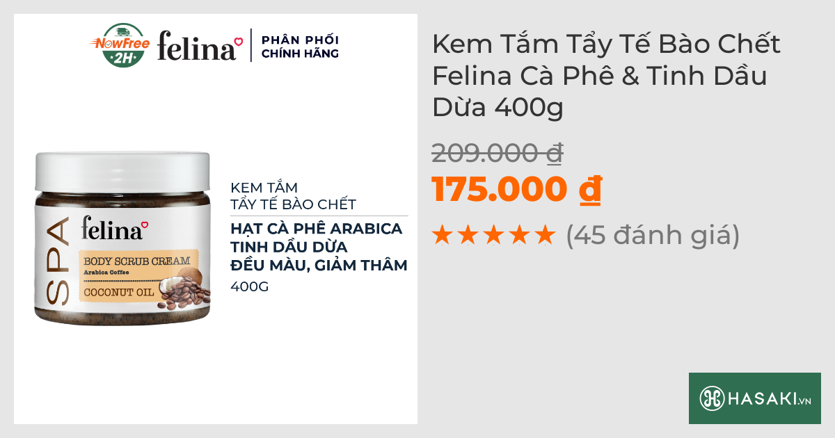 Kem Tắm Tẩy Tế Bào Chết Felina Cà Phê & Tinh Dầu Dừa 400g