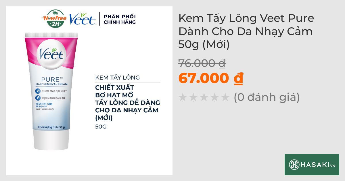 Kem Tẩy Lông Veet Pure Dành Cho Da Nhạy Cảm 50g (Mới)