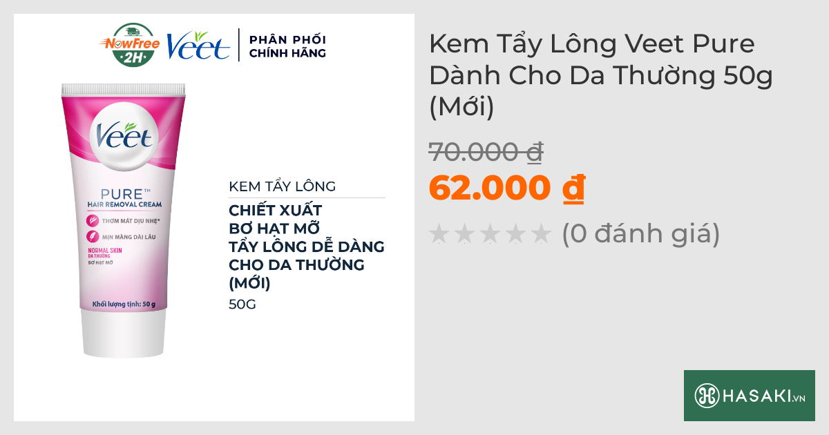 Kem Tẩy Lông Veet Pure Dành Cho Da Thường 50g (Mới)