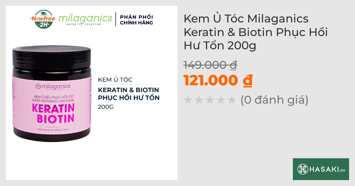 Kem Ủ Tóc Milaganics Keratin & Biotin Phục Hồi Hư Tổn 200g