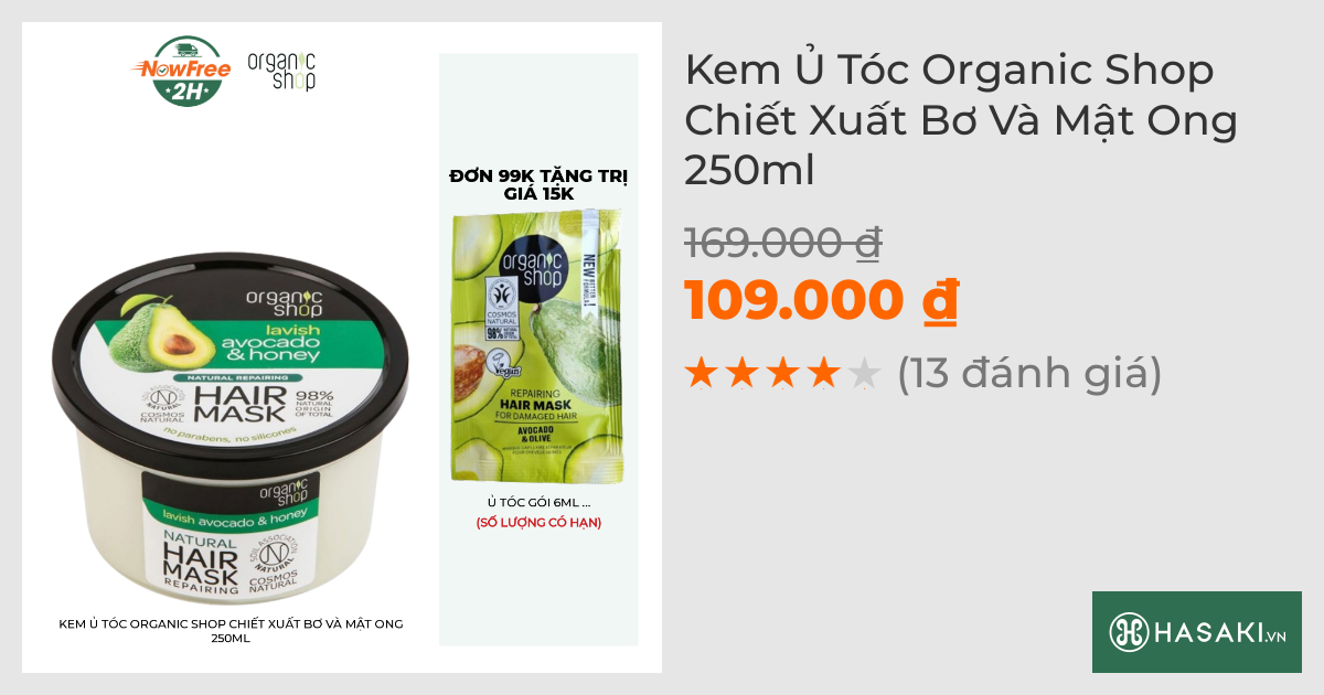 Kem Ủ Tóc Organic Shop Chiết Xuất Bơ Và Mật Ong 250ml